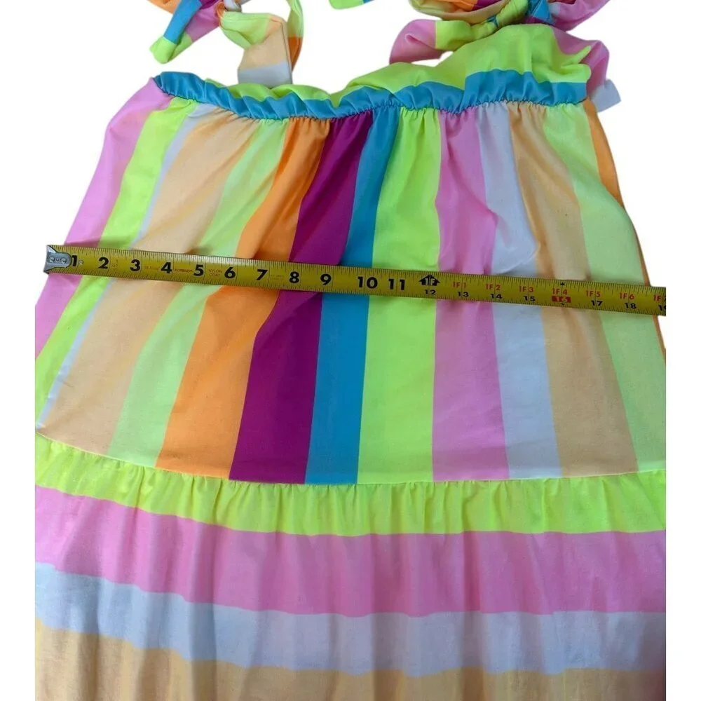 GirlyGoGarter Striped Sleeveless Maxi Dress | Size M | Fairy Rainbow Key Details - Picture 7 of 11